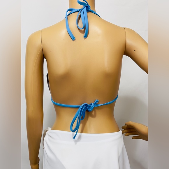 Shade & Shore Striped Light Blue Ribbed Triangle Bikini Top Large (12-14) - Picture 5 of 10